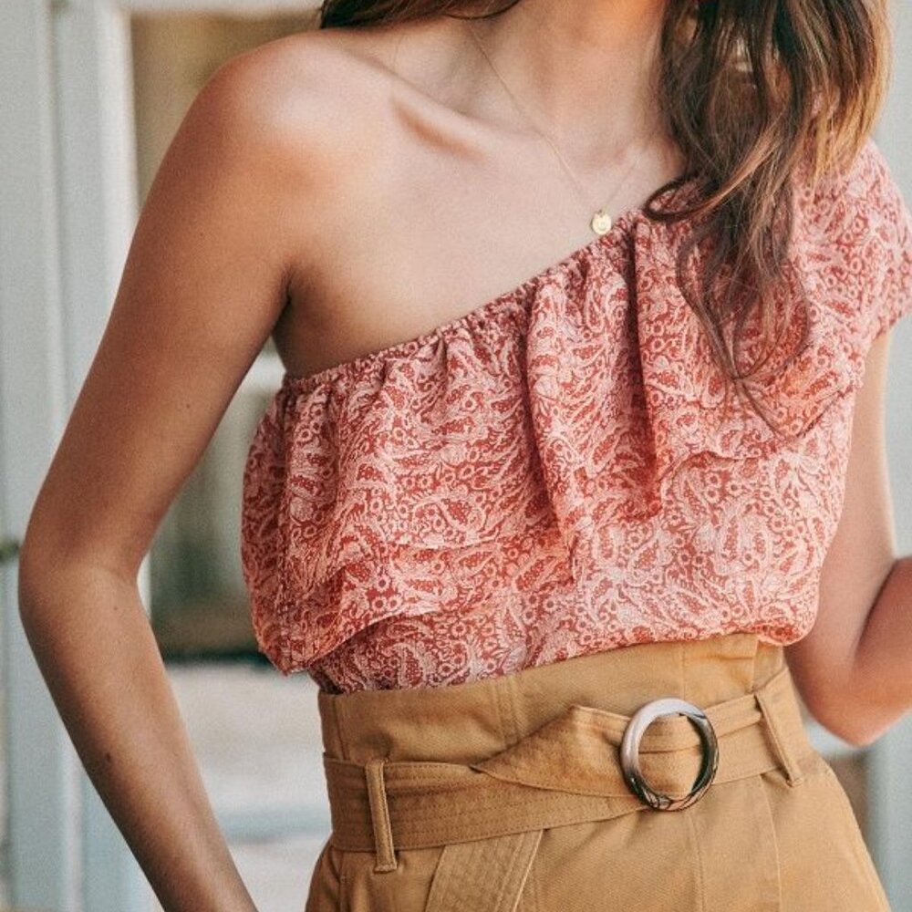 Elegant One-Shoulder Lace Top - Pink